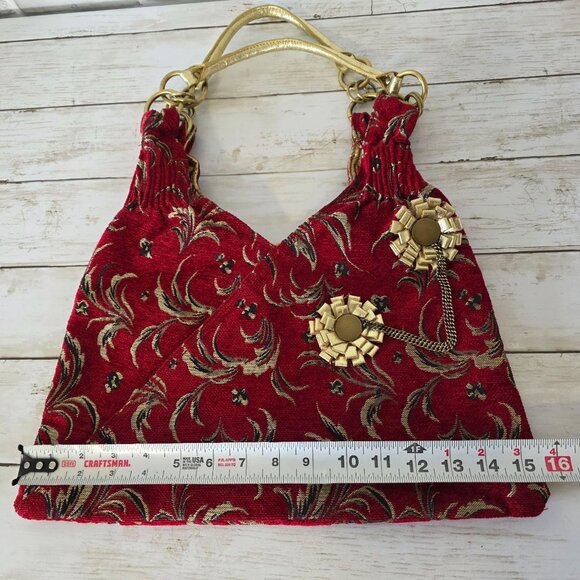 Vintage Y2K Rampage Burgundy Red Gold Tapestry Bag Purse Glam Regency Statement - Picture 8 of 9